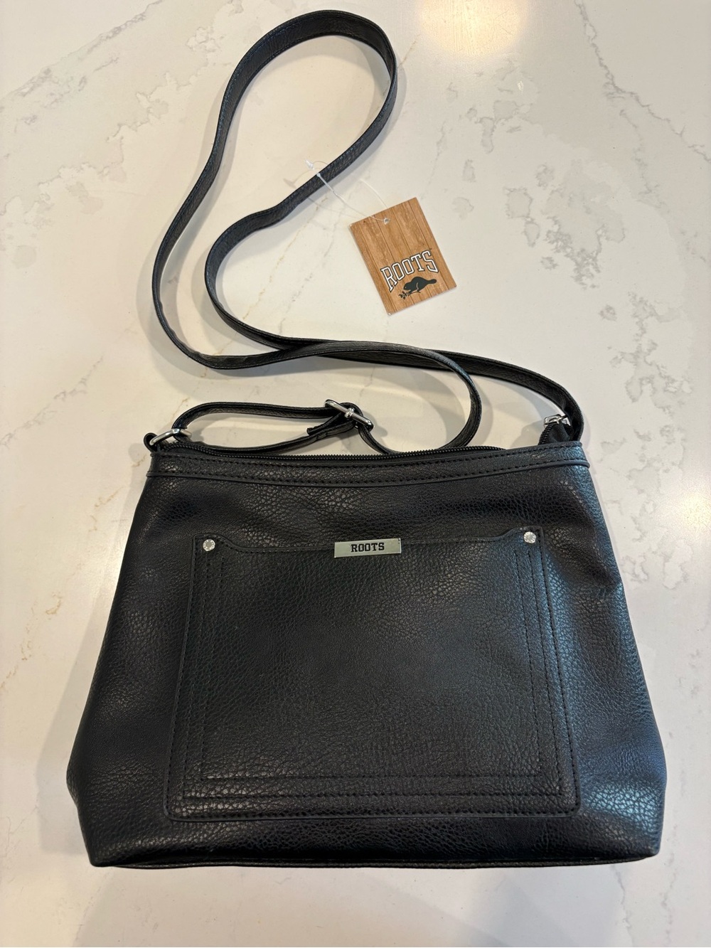 Roots Black Faux Leather Crossbody Bag